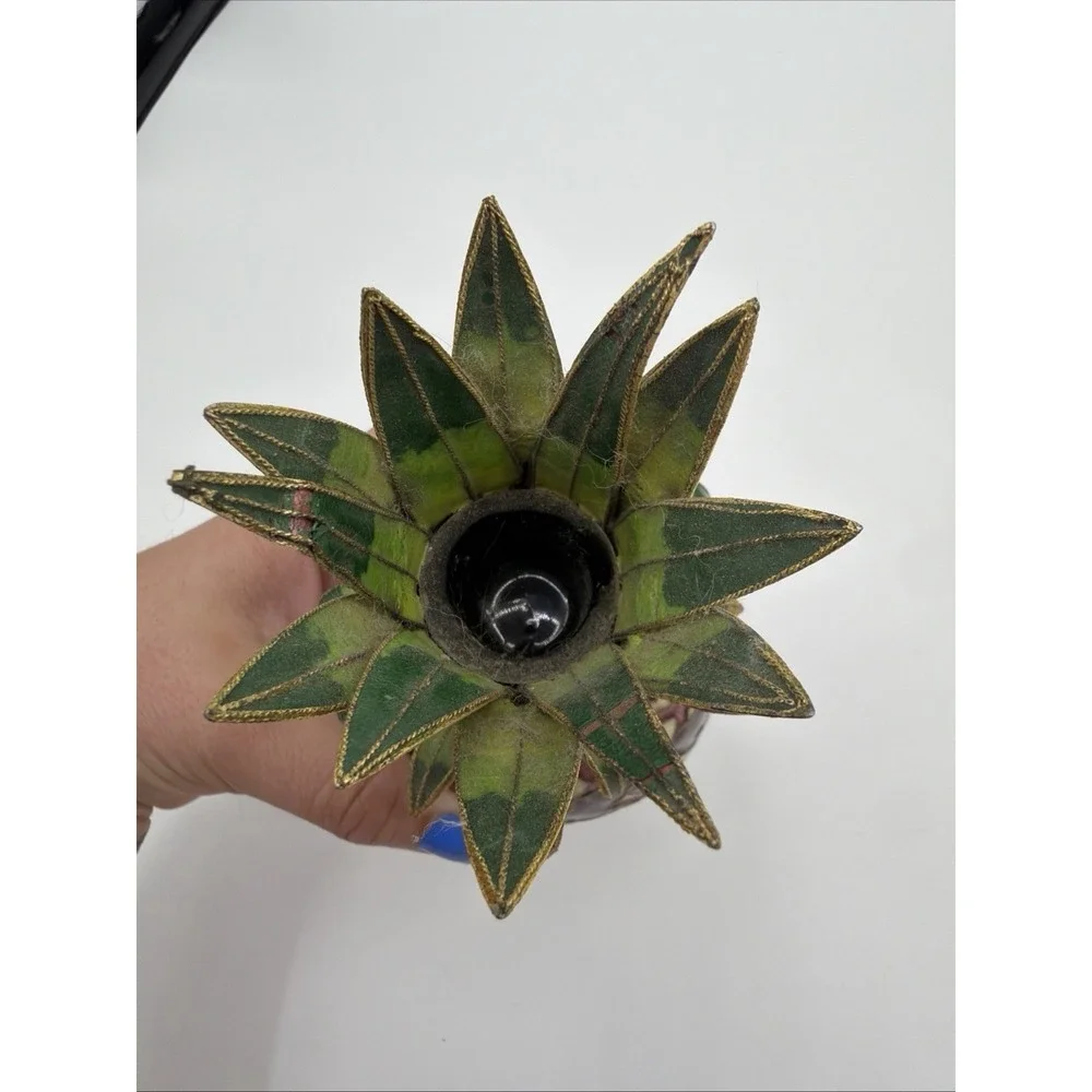 VTG Cloisonné Metal Enamel Pineapple Candle Holder Tropical Decor Purple Iris